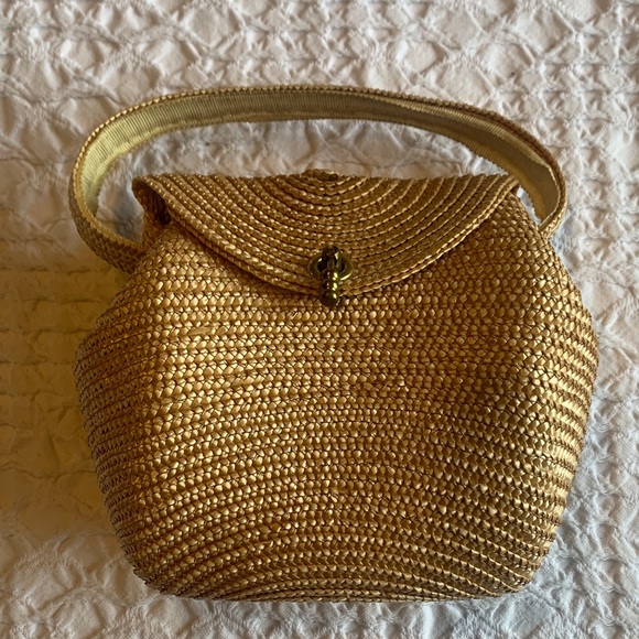 Vintage Brass Handle Mini Straw Bag - Picture 3 of 16